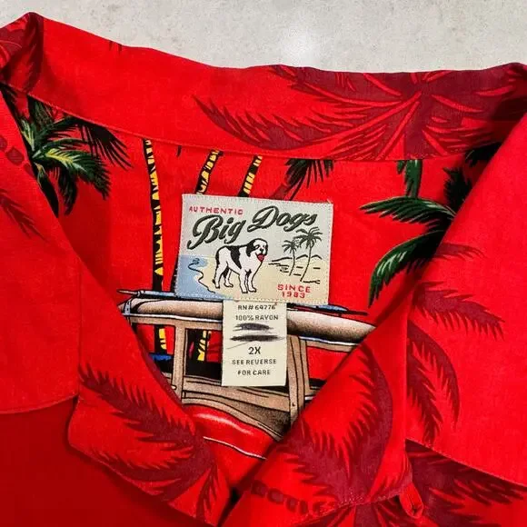 Vintage Big Dogs Hawaiian Shirt Men's 2XL Red Aloha Novelty Dadcore Vacation - Picture 5 of 16